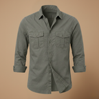 Men's casual long sleeve shirt with dual chest pockets Fashion Grand