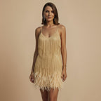 Women's Sequin Tassel Mini Dress Feather Accent Fashion Grand