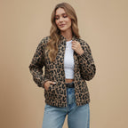 Leopard Print Stand Collar Outerwear Jacket Fashion Grand