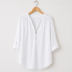 Women’s zipped v-neck loose fit casual blouse Fashion Grand