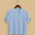 Women's v-neck short sleeve stand-up collar blouse Fashion Grand