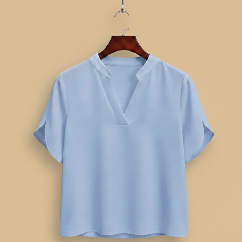 Women's v-neck short sleeve stand-up collar blouse Fashion Grand