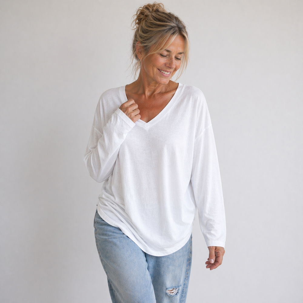 Women’s relaxed v-neck long sleeve blouse Fashion Grand