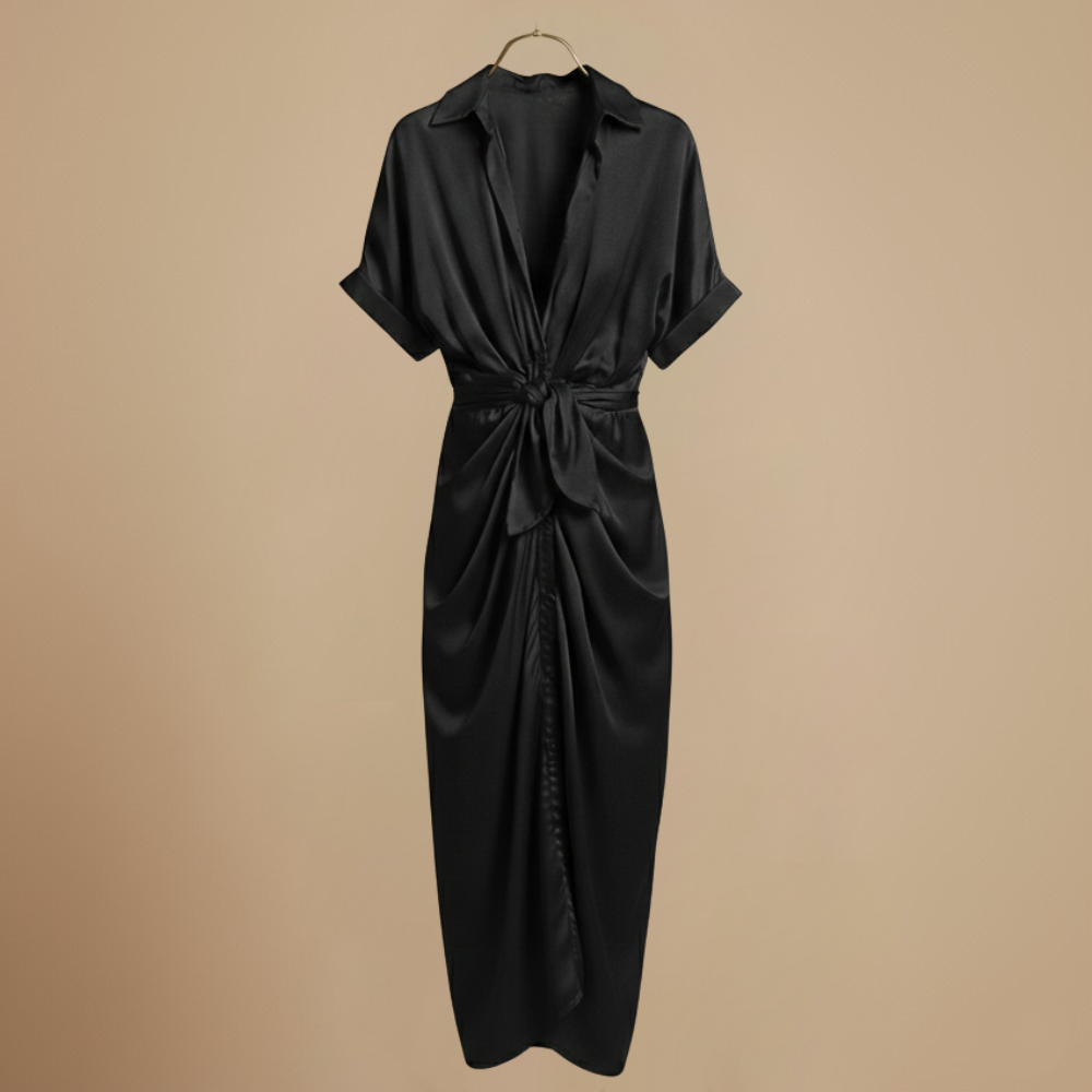 Women's midi dress with waist tie Fashion Grand