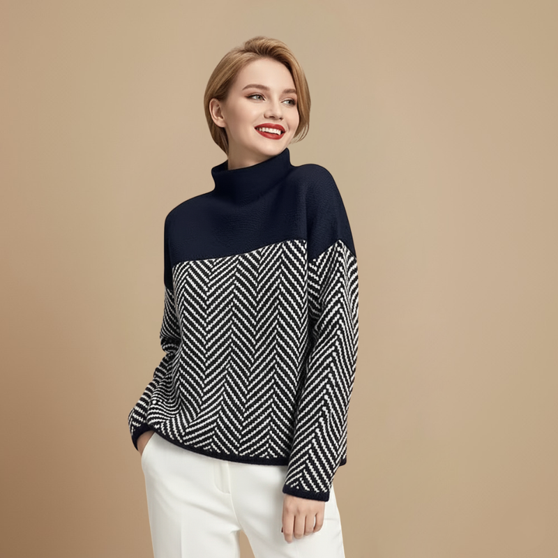 Stylish High Neck Colour Block Warm Jumper Fashion Grand