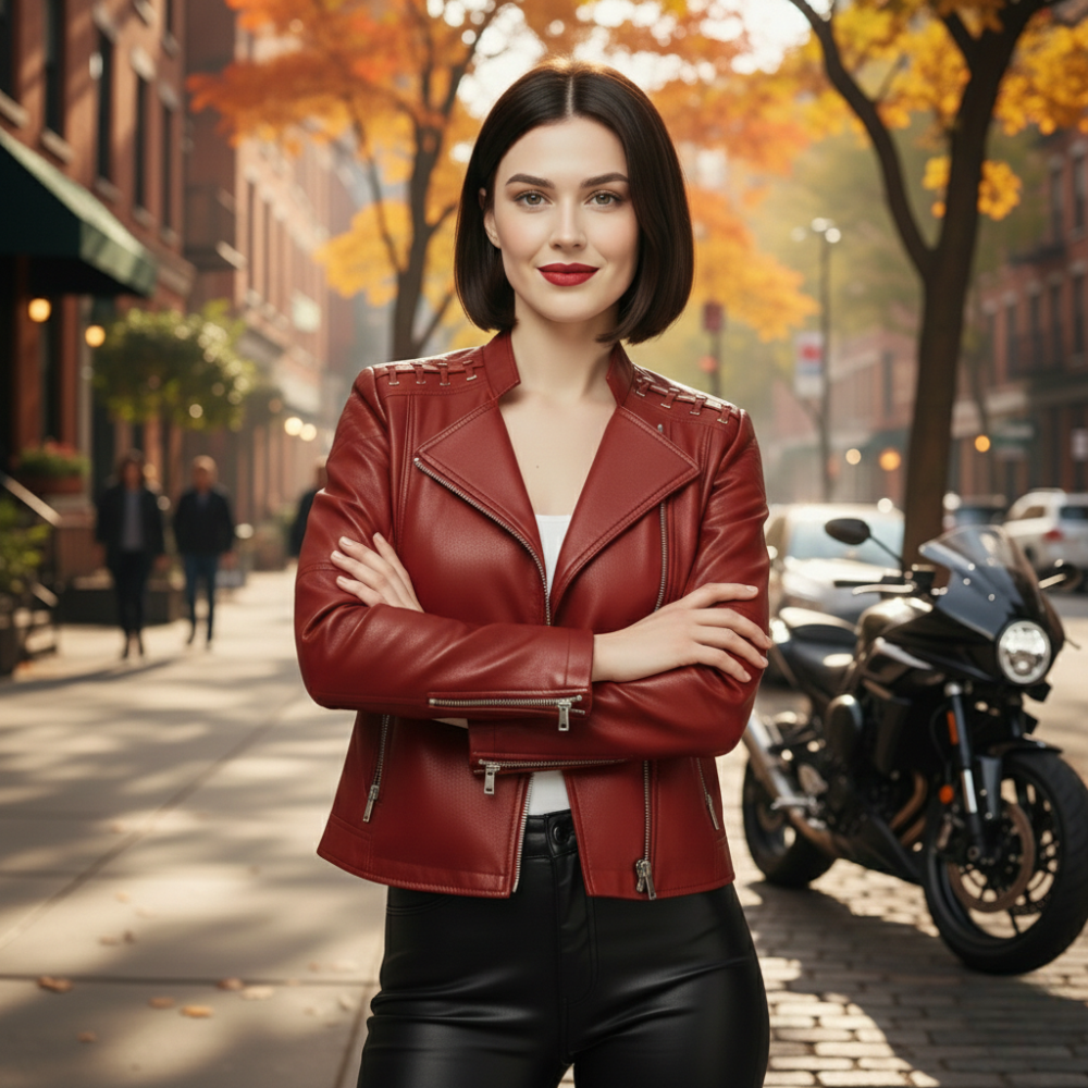 Women’s leather short fit jacket Fashion Grand