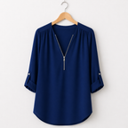 Women’s zipped v-neck loose fit casual blouse Fashion Grand