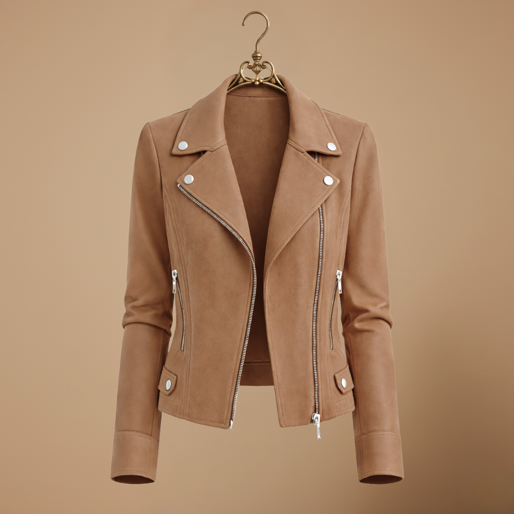 Women’s slim fit asymmetrical zip-up biker jacket Fashion Grand