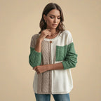Cute Patchwork Cable Knit Casual Sweater for Women Fashion Grand