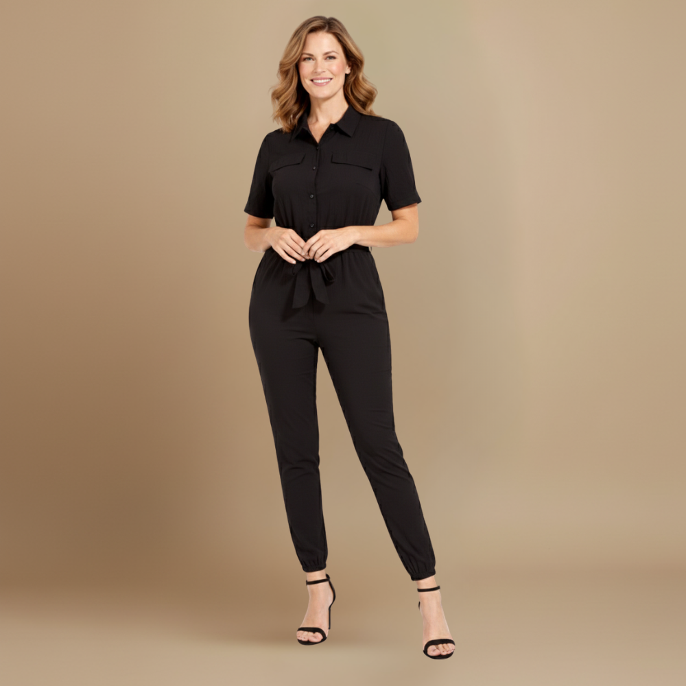 Women’s casual jumpsuit with button closure and waist tie Fashion Grand