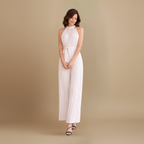 Women’s pleated high neck jumpsuit with belt and flowing fit Fashion Grand