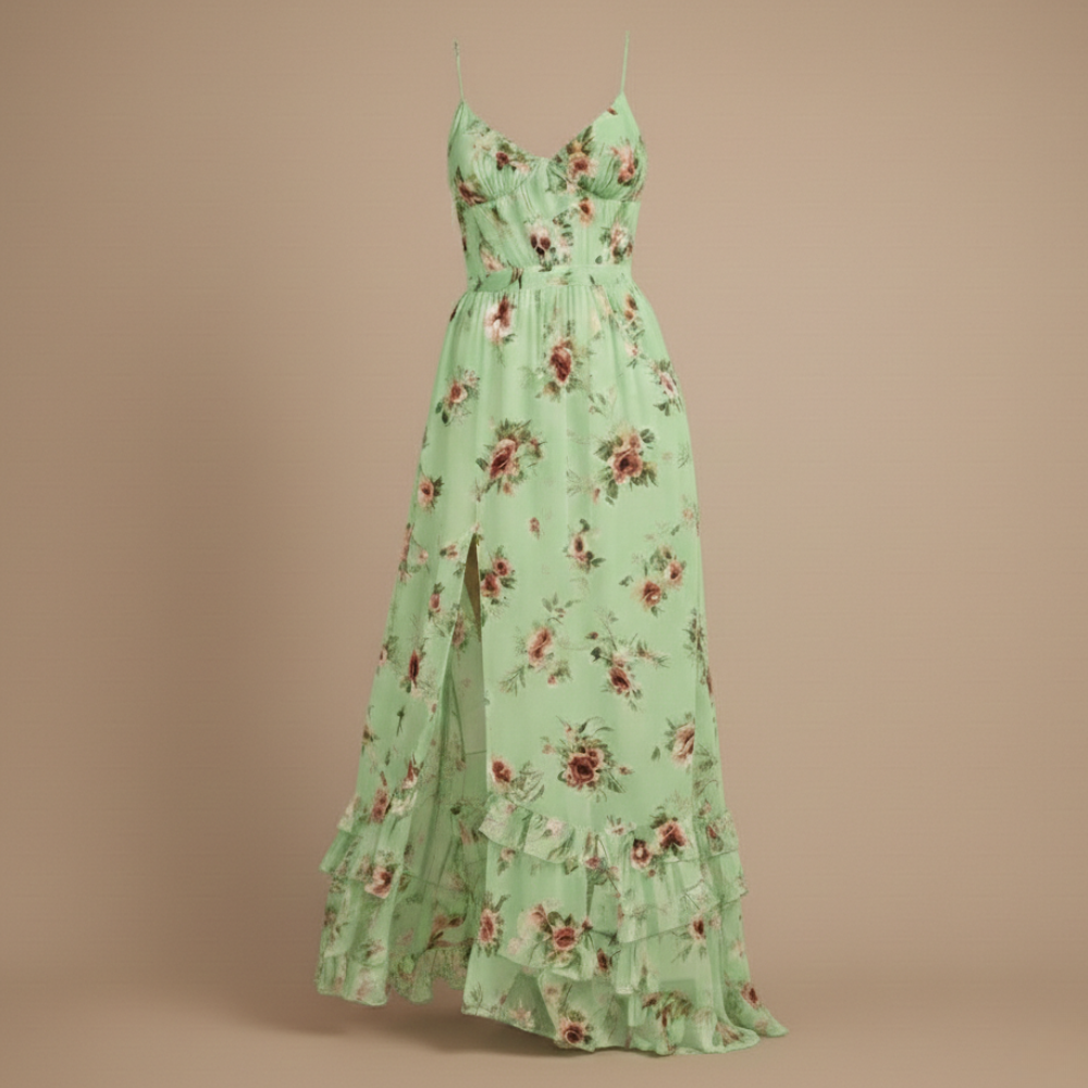 Women’s floral lace trim sleeveless  maxi dress Fashion Grand