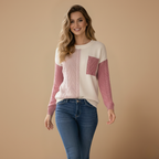 Cute Patchwork Cable Knit Casual Sweater for Women Fashion Grand