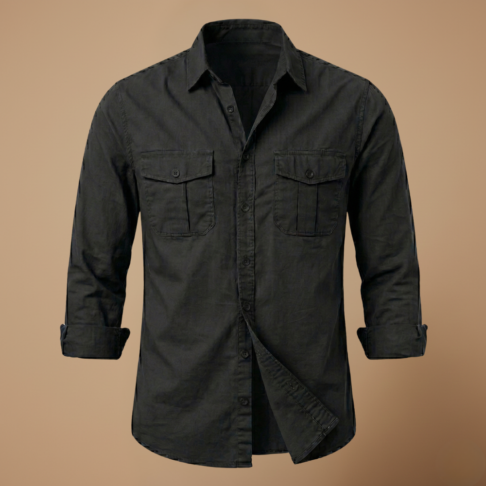 Men's casual long sleeve shirt with dual chest pockets Fashion Grand