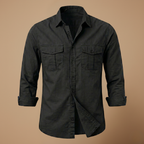Men's casual long sleeve shirt with dual chest pockets Fashion Grand