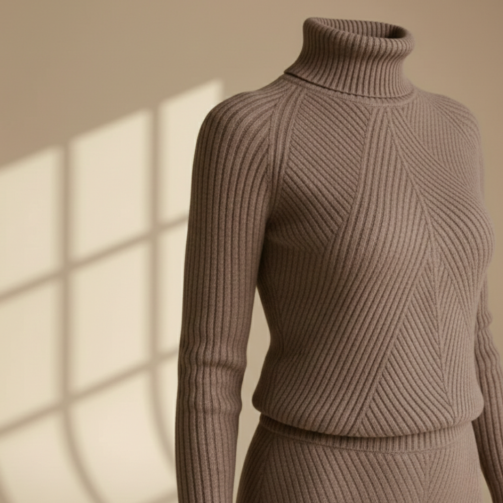 Women's high collar knitted sweater and skirt set Fashion Grand