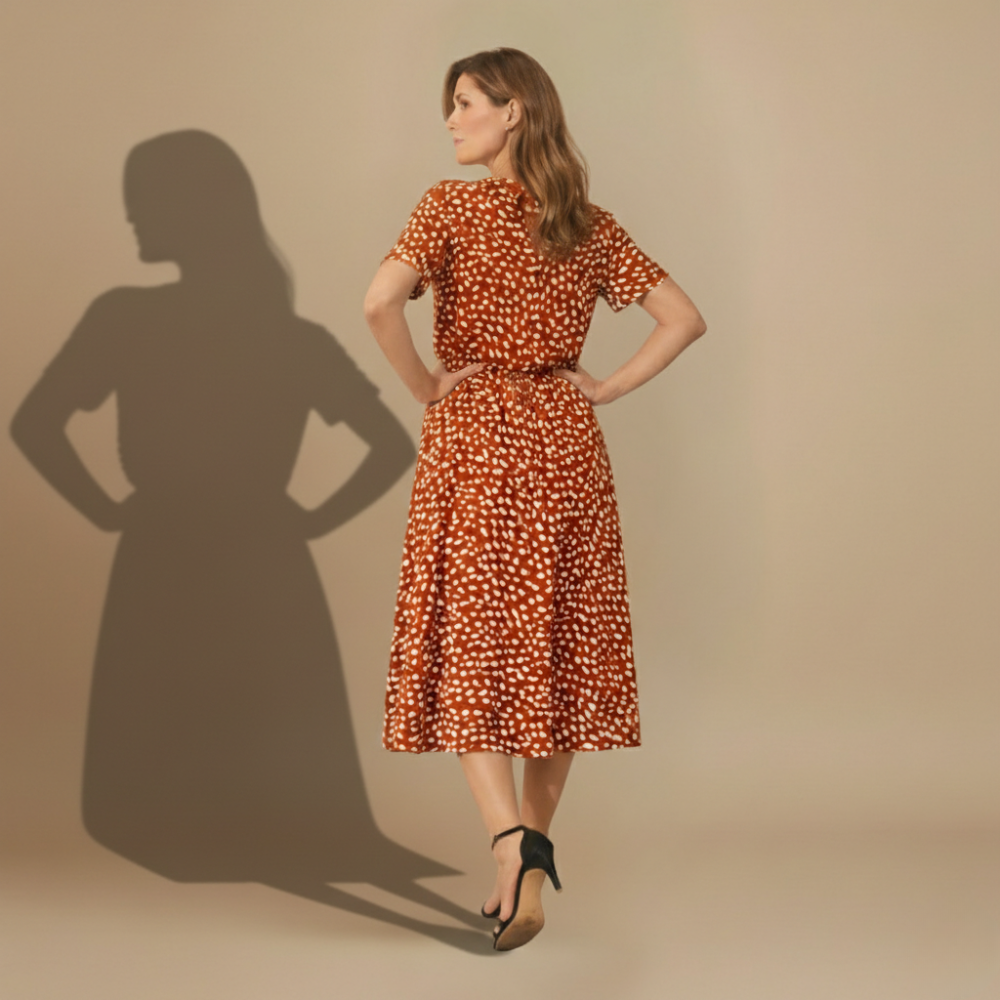 Women’s short sleeve belted midi summer dress Fashion Grand