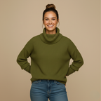 Ladies Ribbed Turtleneck Jumper Button Cuff Fashion Grand