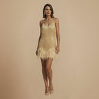 Women's Sequin Tassel Mini Dress Feather Accent Fashion Grand
