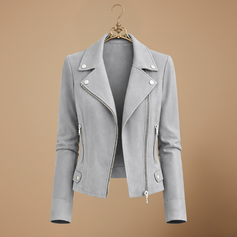 Women’s slim fit asymmetrical zip-up biker jacket Fashion Grand