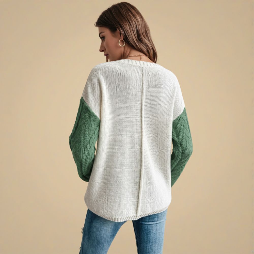 Cute Patchwork Cable Knit Casual Sweater for Women Fashion Grand