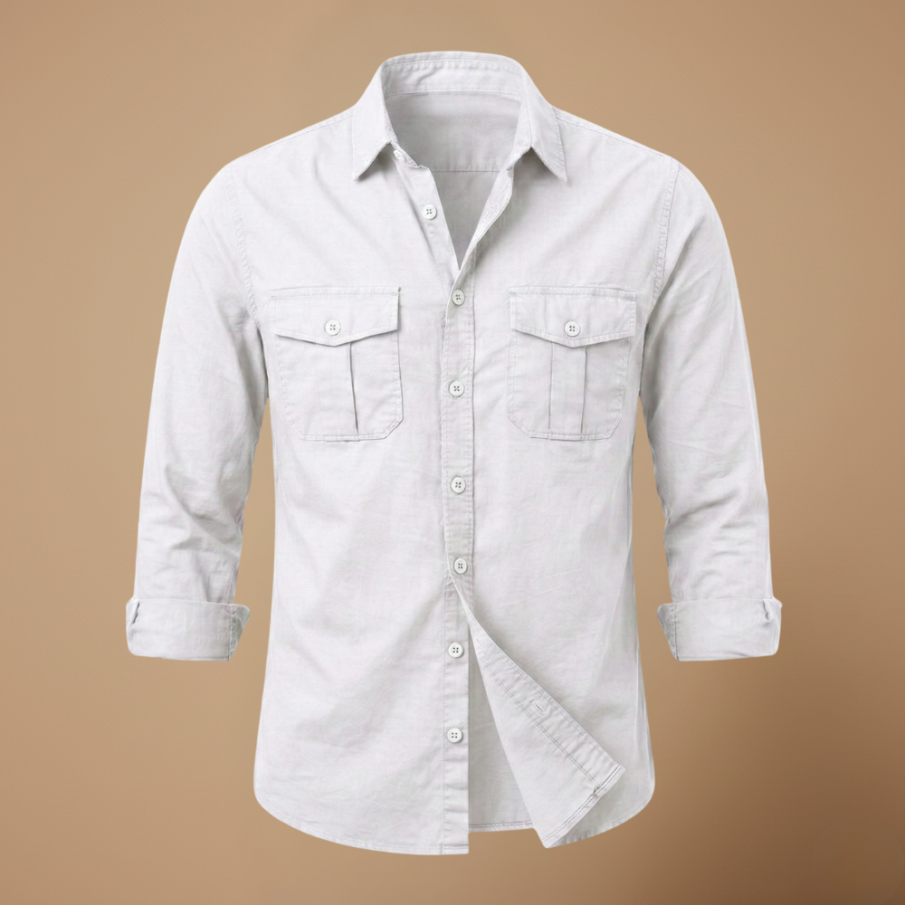 Men's casual long sleeve shirt with dual chest pockets Fashion Grand