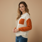 Cute Patchwork Cable Knit Casual Sweater for Women Fashion Grand
