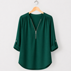 Women’s zipped v-neck loose fit casual blouse Fashion Grand
