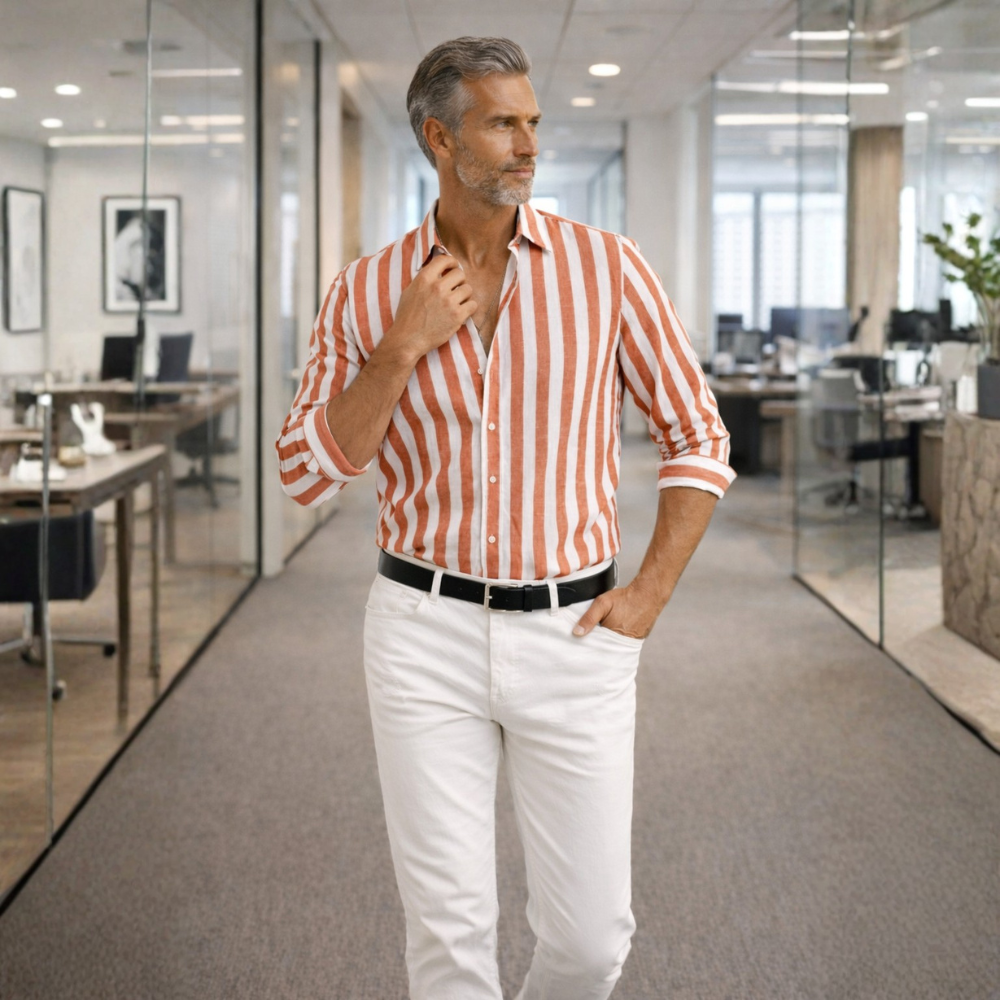 Men's striped long sleeve shirt with slim fit design Fashion Grand