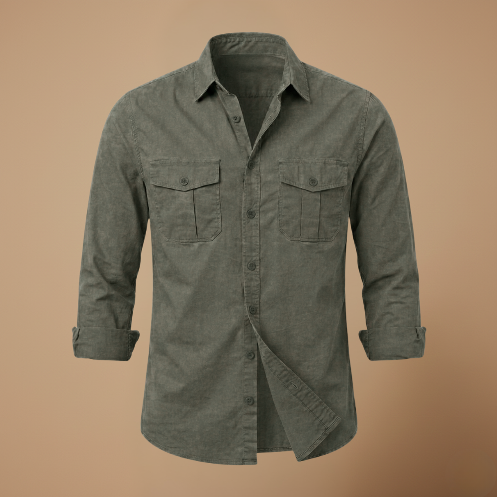 Men's casual long sleeve shirt with dual chest pockets Fashion Grand