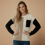 Cute Patchwork Cable Knit Casual Sweater for Women Fashion Grand