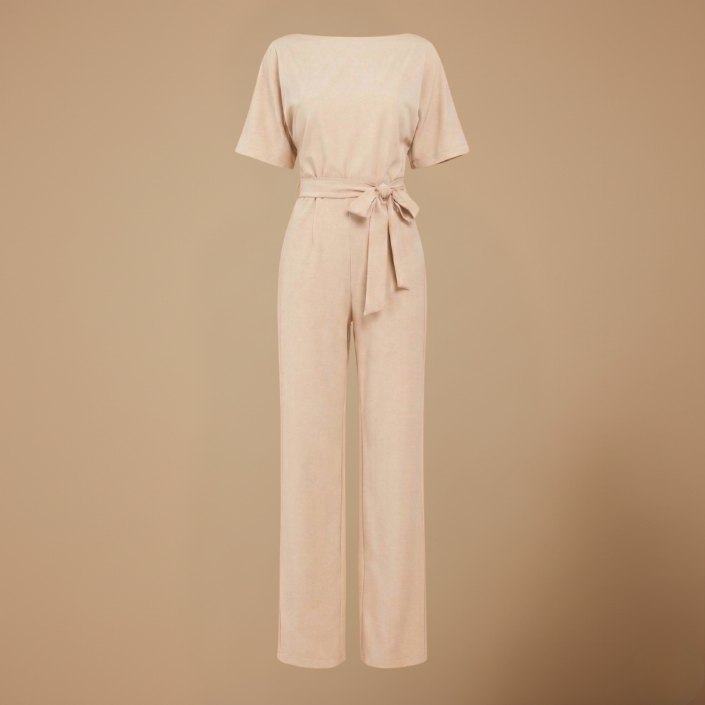 Women's casual relaxed fit wide leg jumpsuit with tie waist Fashion Grand