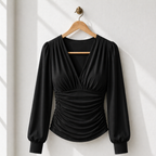Women’s ruched v-neck long sleeve fitted top Fashion Grand