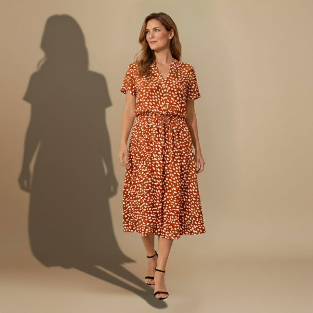 Women’s short sleeve belted midi summer dress Fashion Grand