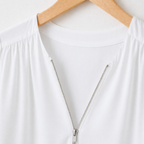 Women’s zipped v-neck loose fit casual blouse Fashion Grand