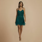 Women's Sequin Tassel Mini Dress Feather Accent Fashion Grand
