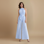 Women’s pleated high neck jumpsuit with belt and flowing fit Fashion Grand