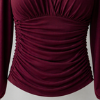 Women’s ruched v-neck long sleeve fitted top Fashion Grand