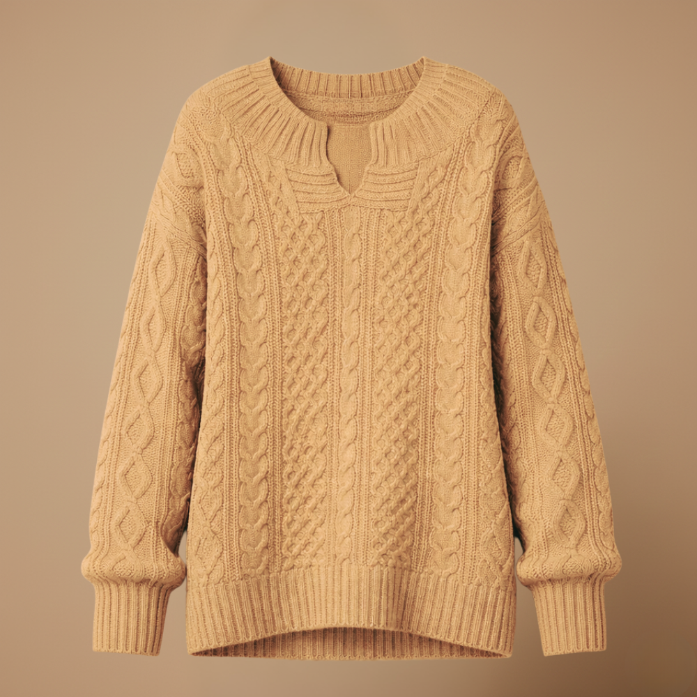 Women's oversized v-neck thick cable sweater Fashion Grand