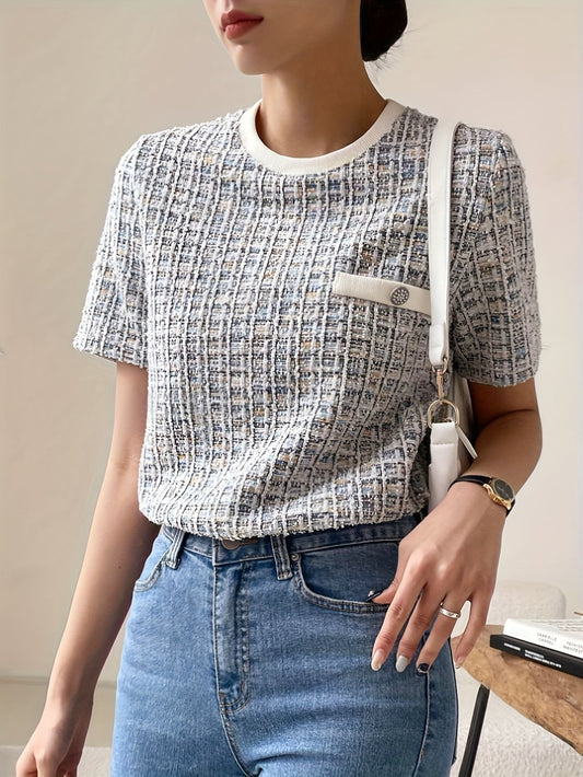 Women's Textured Tweed Pocket T-Shirt Fashion Grand