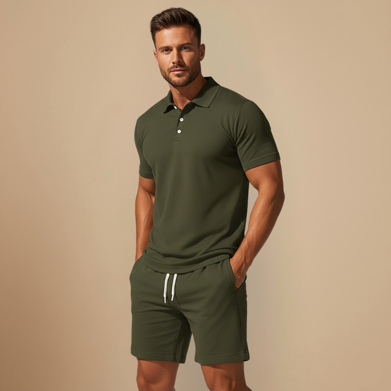 Men Summer Knit Polo Shorts Two Piece Set Fashion Grand