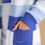 Women's Striped V Neck Soft Long Cardigan Fashion Grand