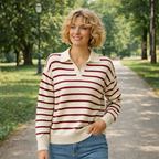 Women's Striped Polo Collar Knit Sweater Fashion Grand