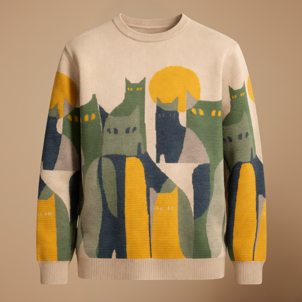 Men's vintage abstract cat print sweater Fashion Grand