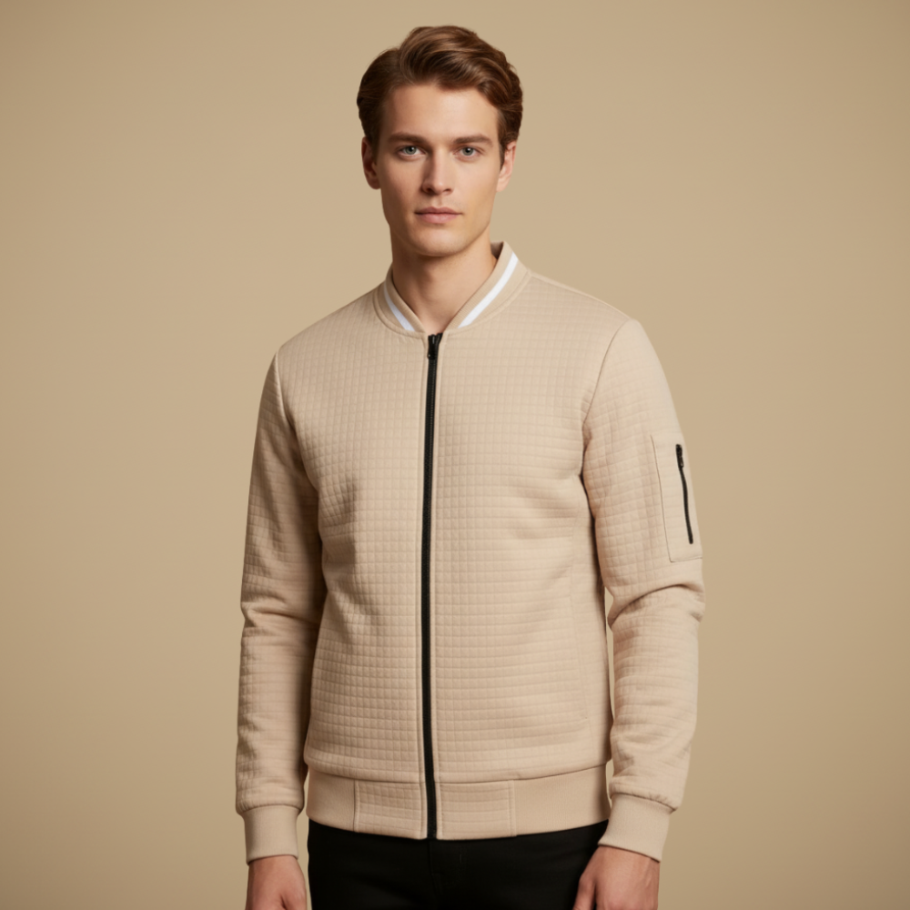 Men's Waffle Knit Full Zip Bomber Jacket Fashion Grand