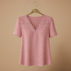 Women's summer lace trim v-neck blouse Fashion Grand