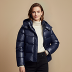 Black puffer jacket with hood for winter warmth Fashion Grand
