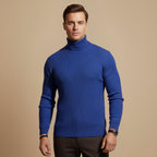 Casual Ribbed High Neck Pullover Sweater for Men Fashion Grand
