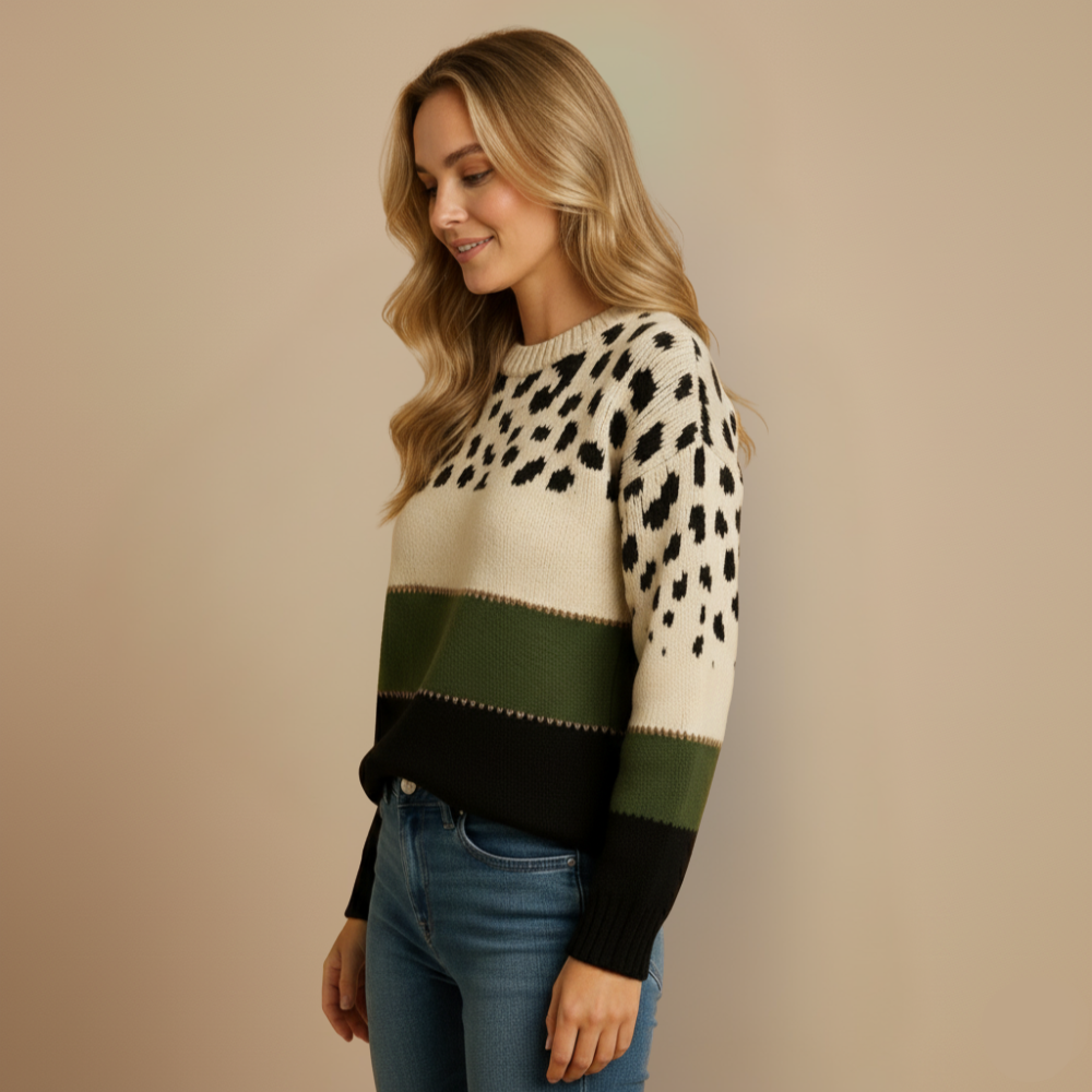 Women's Leopard Print Color Block Sweater Fashion Grand