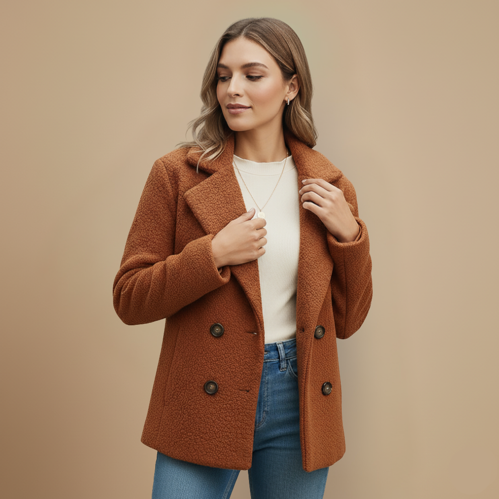 Stylish women's teddy coat with double row of buttons Fashion Grand